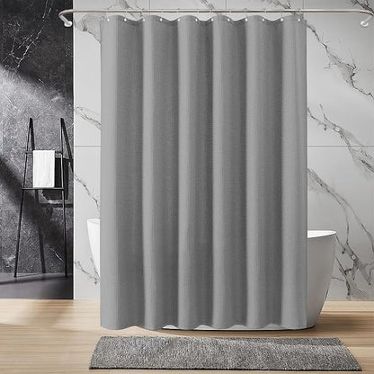 Inhousolu Fabric Shower Curtain Waffle Weave, 230 GSM Heavy Duty, Weighted Hem, 14 Metal Hooks, Water Repellent, Machine Washable, Hotel Spa Luxury Bath Curtain Set, 72 x 84 Inch, Grey