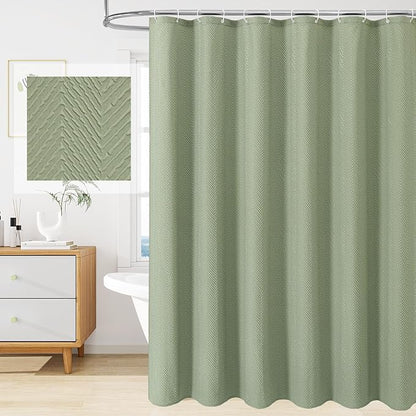 Gibelle Sage Green Shower Curtain for Bathroom, 3D Embossed Textured Fabric Shower Curtain, Modern Farmhouse Chic Soft Cloth Shower Curtain Set with Hooks, 72x72