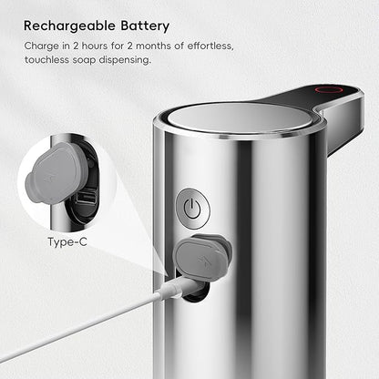 EKO Aroma 9 fl oz Automatic Liquid Soap Dispenser, Rechargeable & Water-Resistant for Kitchen and Bathroom with Adjustable Soap Dispensing Volume Control (Chrome Metallic)