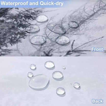 ORTIGIA 36x72 Misty Forest Stall Shower Curtain for Small Bathroom, Grey Half Size Narrow Nature Woodland Shower Curtain Set with Hooks, Waterproof Fabric Pine Tree Fog Magic Home Bath Curtain