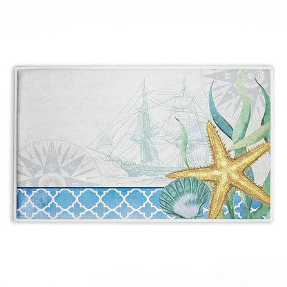 Stupell Industries Bayside Sea Life & Ship Plush Bathroom Mat & Bath Rug, Soft Quick-Dry Non-Slip Bathroom Rug with Recycled Foam Cushion, Coastal Nautical Marine Design by Kim Allen, 18"x30"