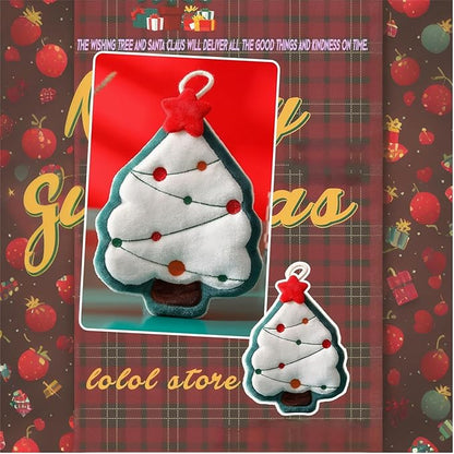 Cesqouc® 4pcs New Cute Style Hangable Hand Towels with Christmas Patterns:Christmas House,Santa Claus,Christmas Tree,Christmas Elk Patterns for Bathroom/Kitchen/Living Room/Children's