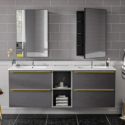 Black Modern Bathroom Medicine Cabinet,17x30 Inch Wall Mounted Surface Mount with 3 Adjustable Shelves,Tempered Glass,Rectangular