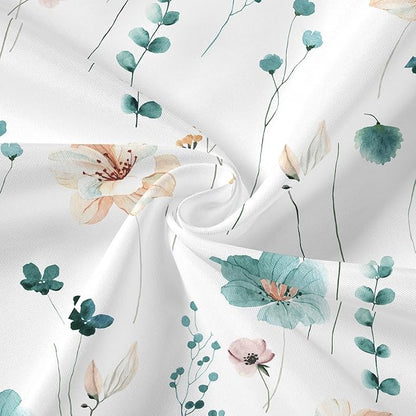 Gibelle 3 in 1 Shower Curtain Set, Teal Watercolor Floral Bath Curtain and PEVA Liner Set with 12 Double Sided Steel Hooks, Waterproof Fabric Bathroom Curtain 72x72