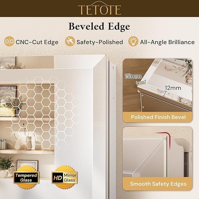 TETOTE 14 x 18 Medicine Cabinet with Tempered Beveled Mirror Silver Medicine Cabinet Mirror Aluminum Cabinet DTC Hinges, Stepless Adjustable Shelves, Recessed/Surface-Mounted