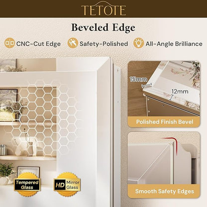 TETOTE 40 x 32 Medicine Cabinet with Tempered Beveled Mirror Silver Medicine Cabinet Mirror Aluminum Cabinet DTC Hinges, Stepless Adjustable Shelves, Recessed/Surface-Mounted