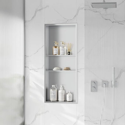 Neodrain 12X30 in Shower Niche, 3 Layers Brushed Wall Niche Stainless Steel Recessed Cubby NO Tile Needed Recessed Niche Shower for Bathroom Storage