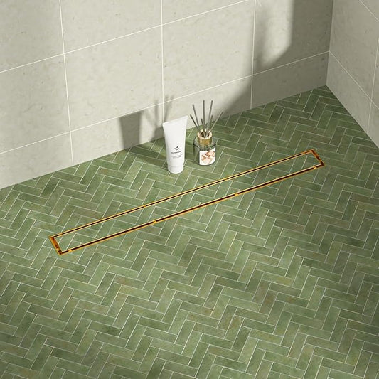Linear Shower Drain 30", Brushed Gold Floor Drain with Tiled Insert Grate & Hair Strainer, 304 Stainless Steel Bathroom 2-in-1 Tiled in Drain, CUPC Certified (Brushed Gold, 30'')