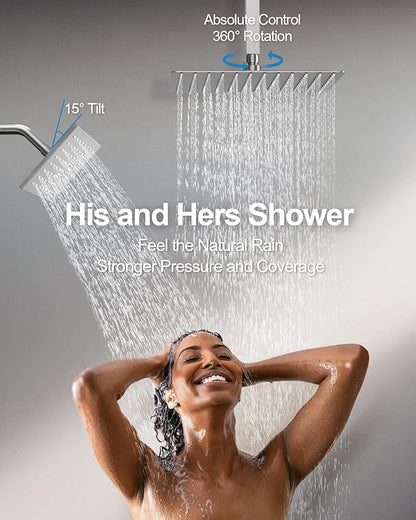 Thermostatic Shower System, Dual Rainfall Shower Heads for Ceilling & Wall Mounted with Handheld Sprayer, Brushed Nickel