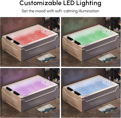 Homary 73" Whirlpool Bathtub-Modern Luxury Jetted Bathtub, Spa Bathtub with 22 Therapeutic Jets-Waterfall & LED Lighting-105-Gallon Capacity, Without Temperature Control