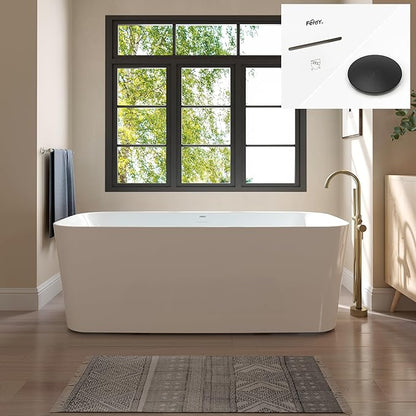 FerdY Maui 67" Acrylic Freestanding Bathtub, Contemporary Elegant Design Soaking Tub with Matte Black Drain and Minimalist Linear Design Overflow, Easy to Install