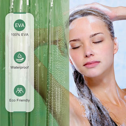 AmazerBath Extra Long Shower Curtain Liner, 100% EVA Clear Green Heavy Duty 84 inch Shower Curtain and Liner 2-in-1, 72x84 Plastic Weighted Bathroom Shower Liner, 12 Grommets & 3 Heavyweight Stones
