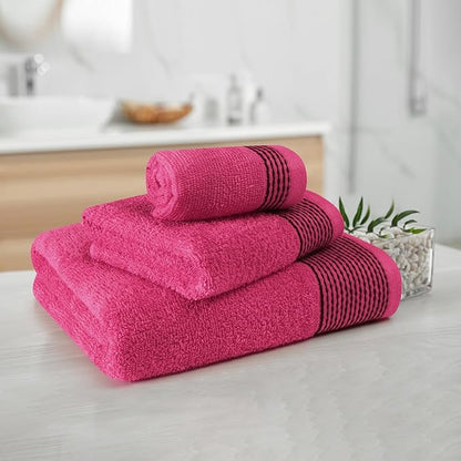Belizzi Home Ultra Soft 3 Pack Cotton Towel Set, Contains a Bath Towel 28x55 inch, a Hand Towel 16x24 inch & a Wash Coth 12x12 inch, Ideal Everyday use, Compact & Lightweight -Hot Pink