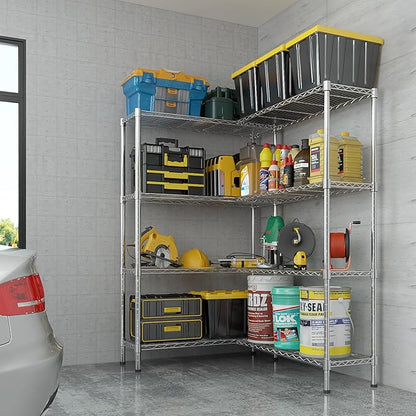 4 Tier Storage Racks Shelving, Heavy Steel Pantry Shelves, Adjustable Wire Shelving Rack, Suitable for Garage, Kitchens, Offices, 57.9" W x 13.8" D x 59" H, Chrome
