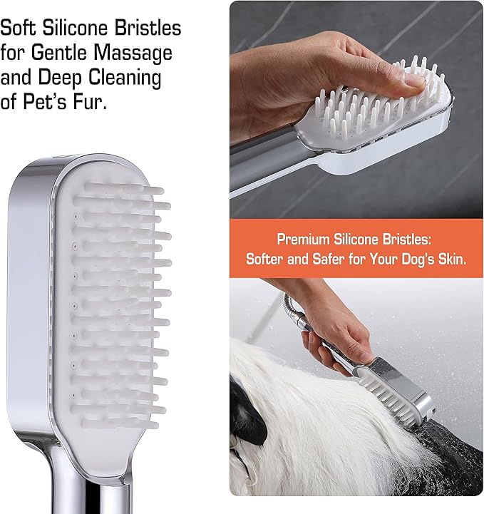 Pet Bathing Comb Sprayer Set - Dog Grooming Tool with Silicone Comb - like Bristles, Extra - Long Hose & Shower Arm Diverter | Handheld Shower Head for Gentle Fur Cleaning & Massage