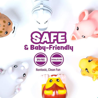 Tub Works® Savanna™ Mold Free Bath Toys, 6 Pack | Sealed, No Hole Bath Toys Design Keeps Moisture Out | Soft, Squeezable & Float on Water | Easy-Grip Baby & Toddler Bathtub Toys | Great Baby Pool Toys