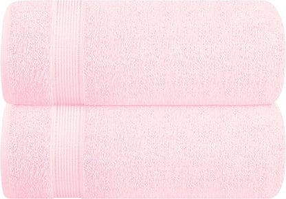 Belizzi Home Cotton 2 Pack Oversized Bath Sheet 35x70, Large Bath Sheet, Ultra Soft, Absorbent, Compact, Eco-Friendly, Recyclable, Quick Drying and Lightweight Towel - Pink