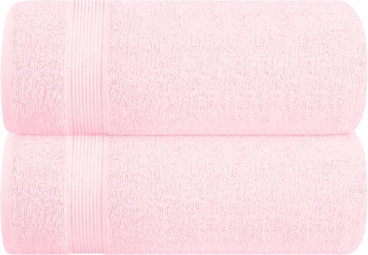 Belizzi Home Cotton 2 Pack Oversized Bath Sheet 35x70, Large Bath Sheet, Ultra Soft, Absorbent, Compact, Eco-Friendly, Recyclable, Quick Drying and Lightweight Towel - Pink