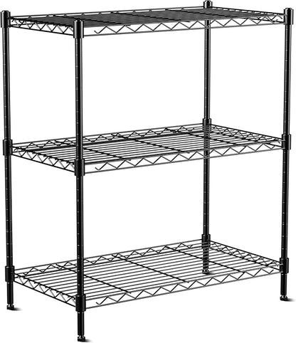 3-Tier Wire Shelf Rack,24" Dx14 Wx 30" H,Wire Metal Shelving with Lockable Wheels,Height Adjustable Storage Sranding Shelves for Kitchen,Living Room,Laundry,Office,Pantry,Studio,Black