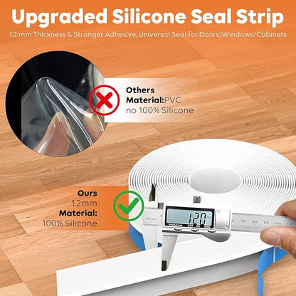 T-Shaped Silicone Door Weather Stripping for Side, 1.37 in x 20 Ft Door Draft Stopper Shower Seal Strip for Door Frame & Windows and Shower Sweep Gaps(White)
