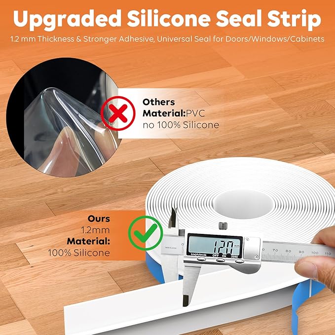T-Shaped Silicone Door Weather Stripping for Side, 1.97 in x 20 Ft Door Draft Stopper Shower Seal Strip for Door Frame & Windows and Shower Sweep Gaps(White)