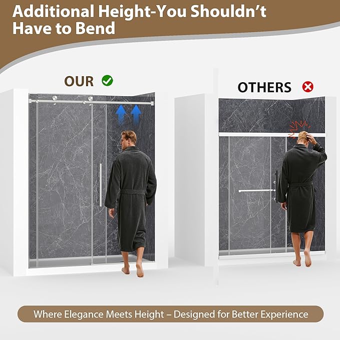 Frameless Glass Shower Door, 43-48" W x 76" H Sliding Frameless Shower Door, 1/4''(6mm) SGCC Tempered Glass, Explosion-Proof Film Nano Coating, Stainless Steel Hardware, Brushed Nickel