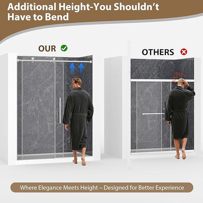 Frameless Glass Shower Door, 49-54" W x 76" H Sliding Frameless Shower Door, 1/4''(6mm) SGCC Tempered Glass, Explosion-Proof Film Nano Coating, Stainless Steel Hardware, Brushed Nickel
