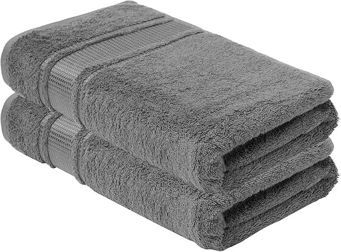 Melissa Linen, 2 Piece Dark Gray Bath Towel Set, 100% Turkish Cotton Bath Towels for Bathroom, Absorbent, Quick Dry, Durable and Soft Shower Towel, 28 in x 55 in, Spa and Hotel Quality