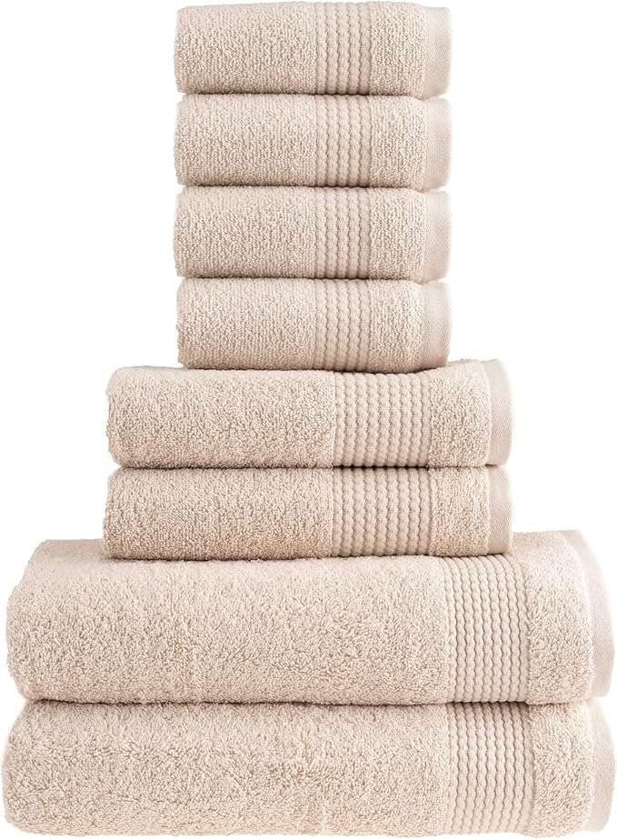 HALLEY Turkish Cotton Towels (Set of 8) 2 Bath Towels 2 Hand Towels 4 Washcloths, Super Soft Highly Absorbent 100% Cotton Towels for Bathroom and Kitchen for Mother’s Day (Ivory White)