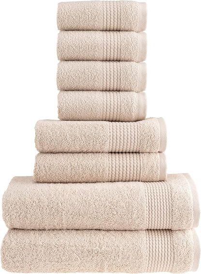 HALLEY Turkish Cotton Towels (Set of 8) 2 Bath Towels 2 Hand Towels 4 Washcloths, Super Soft Highly Absorbent 100% Cotton Towels for Bathroom and Kitchen for Mother’s Day (Ivory White)