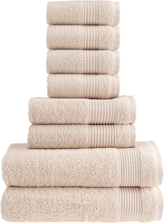 HALLEY Turkish Cotton Towels (Set of 8) 2 Bath Towels 2 Hand Towels 4 Washcloths, Super Soft Highly Absorbent 100% Cotton Towels for Bathroom and Kitchen for Mother’s Day (Ivory White)