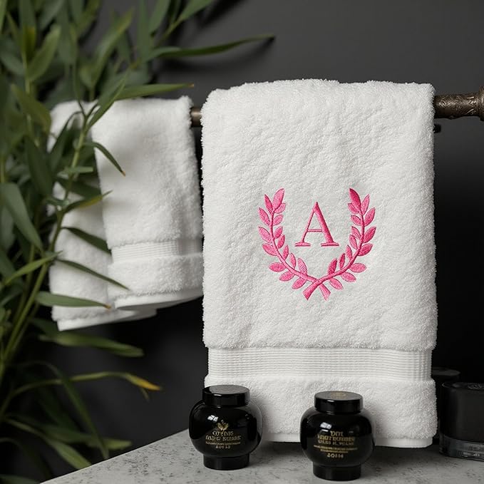 Decorative and Monogrammed Hand Towels for Bathroom Kitchen Makeup | Personalized Gift for Wedding-Bridal | Roman Font Custom Luxury Turkish Towel | Spa Collection, Oversized, 16 X 30 Inch, Set of 2