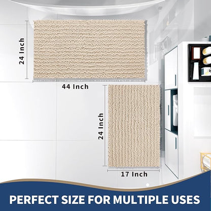 Yimobra Bathroom Rugs Sets 2 Piece - Quick Dry Extra Thick Luxury Chenille Bath Mat, Non Slip Super Absorbent for Tub Shower Sink, Machine Washable Shaggy Floor Mat, 44"x24"+24"x17" Inch, Light Brown