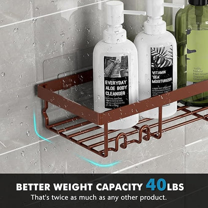 Moforoco Shower Caddy Shelf Organizer Rack, Self Adhesive Black Bathroom Shelves Basket, Home Farmhouse Wall Inside Organization and Storage Decor Rv Accessories, First Camper Apartment Essentials