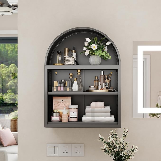 Arched Wall Shelf, Bathroom Arched Wall Cabinet with Adjustable Shelves for Bathroom, Living Room, Dining Room, Laundry, Kitchen