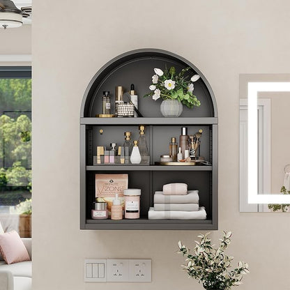 Arched Wall Shelf, Bathroom Arched Wall Cabinet with Adjustable Shelves for Bathroom, Living Room, Dining Room, Laundry, Kitchen