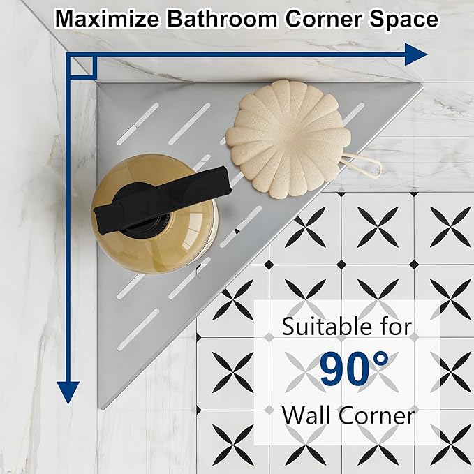 Corner Shower Shelves, 10” Recessed Tile Shower Shelf, 304 Stainless Steel Grout in Corner Tile Shower Shelves, No Drilling, Brushed Nickel, 2 Pack