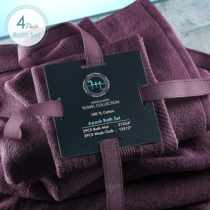 Hearth & Harbor Bath Mat Towels - 100% Ring Spun Cotton Luxury Towels - Ultra Soft & Highly Absorbent, Bathroom Towels, Floor Mat - Purple