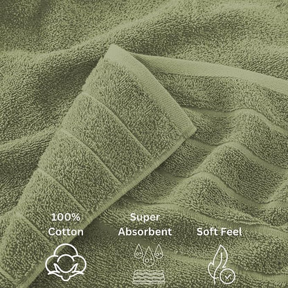 Casa Platino 100% Mercerized Cotton Bathroom Towel Set - 8 Pieces, Hotel Quality - Soft & Highly Absorbent - Ring Spun - 2 Large Bath Towels, 4 Washcloths, 2 Hand Towels - Family Pack - Oil Green