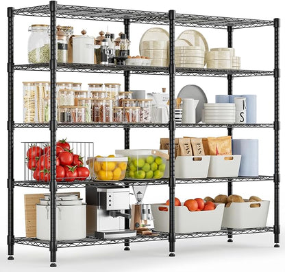 Himimi 72" W Wire Rack Shelving-2000LBS Capacity, Adjustable Storage Shelves Metal Shelves for Storage, 5-Tier Heavy Duty Wire Organizer for Kitchen, Garage, Pantry, 72" W x 18" D x 72" H, Black