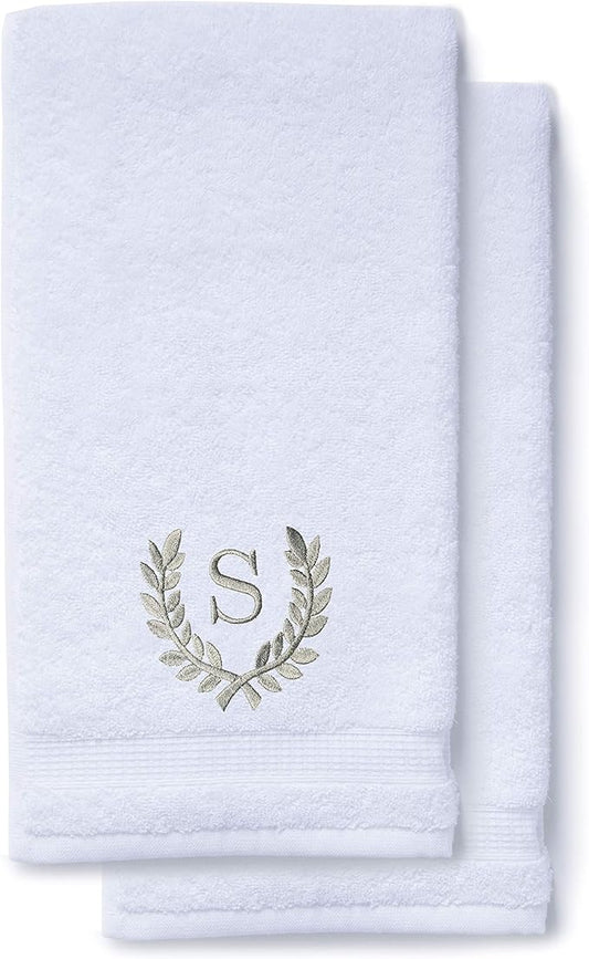 Decorative and Monogrammed Hand Towels for Bathroom Kitchen Makeup | Personalized Gift for Wedding-Bridal | Roman Font Custom Luxury Turkish Towel | Spa Collection, Oversized, 16 X 30 Inch, Set of 2