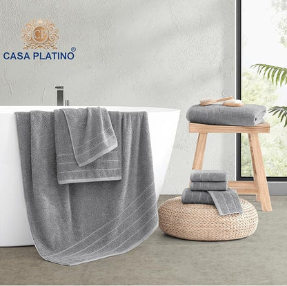 Casa Platino 100% Cotton 8 Piece Bath Towel Set - Ring Spun, Quick Dry, Super Soft & Highly Absorbent - 2 Bath, 4 Washcloths, 2 Bathroom Hand Towels - Hotel Quality Bathroom Towel Set - Ultimate Grey