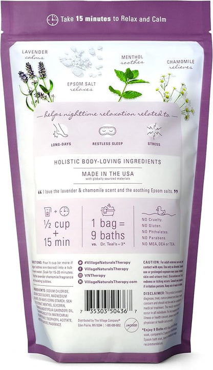 Village Naturals Therapy, Nighttime Foaming Epsom Soak, 36 Oz, Pack of 3
