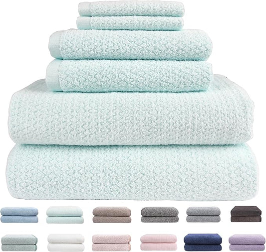 Everplush Diamond Jacquard 6 Pieces Bath Towel Set, Luxury Super Soft Oversized everplush Towels, Highly Absorbent everplush Diamond Jacquard Quick Dry Bath Towel for Bathroom Spearmint