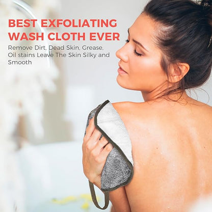 ZOMCHI 3 Pack Exfoliating Washcloth, Premium Facial and Body Wash Cloths with Softness and Scrubbing Two Sides, Bath Cloths for Women and Men (Smoke)