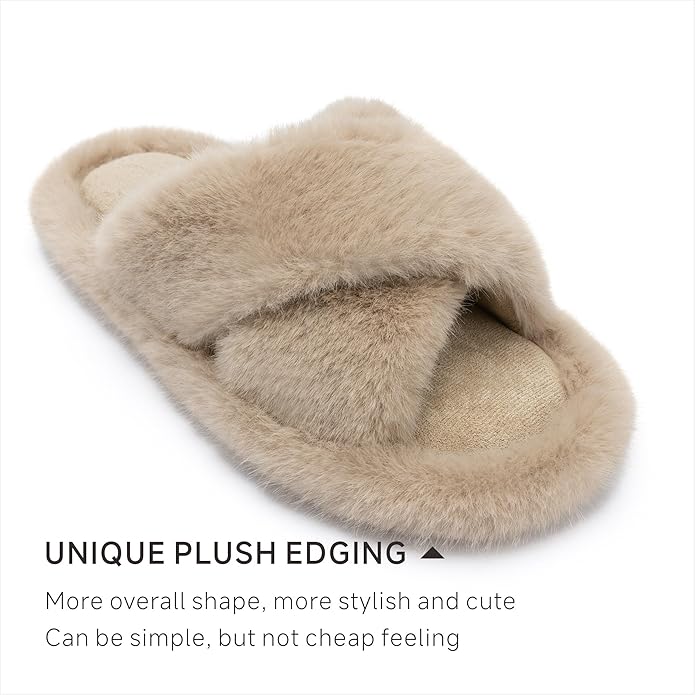 Chantomoo Womens Slippers Memory Foam Fuzzy Cross Band Faux Fur Slippers for Women Gift