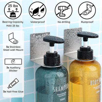 Segbeauty 3 Pcs Stainless Soap Bottle Dispenser Holder,Dia 1.3in 3.3cm Drill-Free Dispenser Holder Wall Mounted Rack, Sliver Adhesive Wall Mount Bottle Holder for Shower Gel Bathroom Toilet Kitchen
