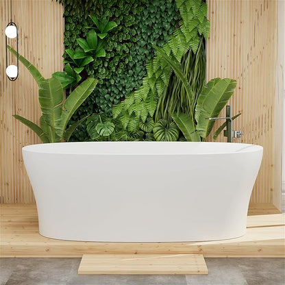 GIVINGTREE 63'' Freestanding Solid Surface Resin Stone Bathtub, Contemporary Design Stand Alone Tub with Pop-up Drain and Overflow, cUPC Certified (PO1072-White)