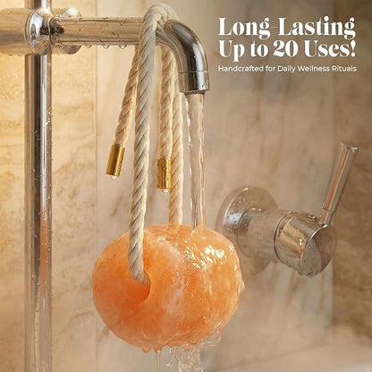 Himalayan Natural Bath Salt Hanging with Rope, 2 lbs – Gift Combo with Epsom Salt 500g and Clay Pumice | Relaxing Set for Detox, with Free Organic loofah Sponge.