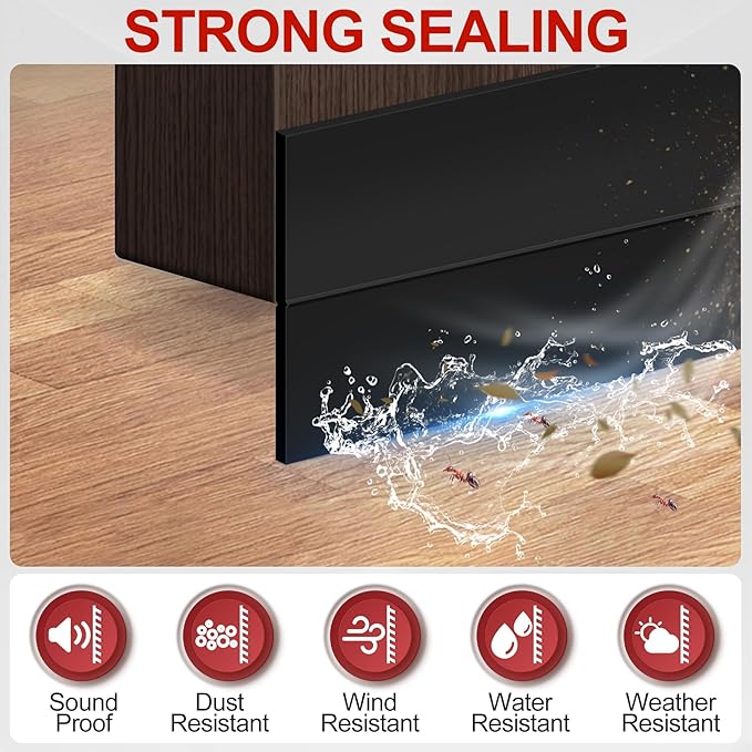 MYFAMIREA Door Weather Stripping 2IN (W) x 40FT (L) Door Draft Stopper Seal Tape Silicone Seal Strip Self Adhesive Shower Sweep Insulation Tape Side Bottom Strip for Sliding Glass Window Gap, Black